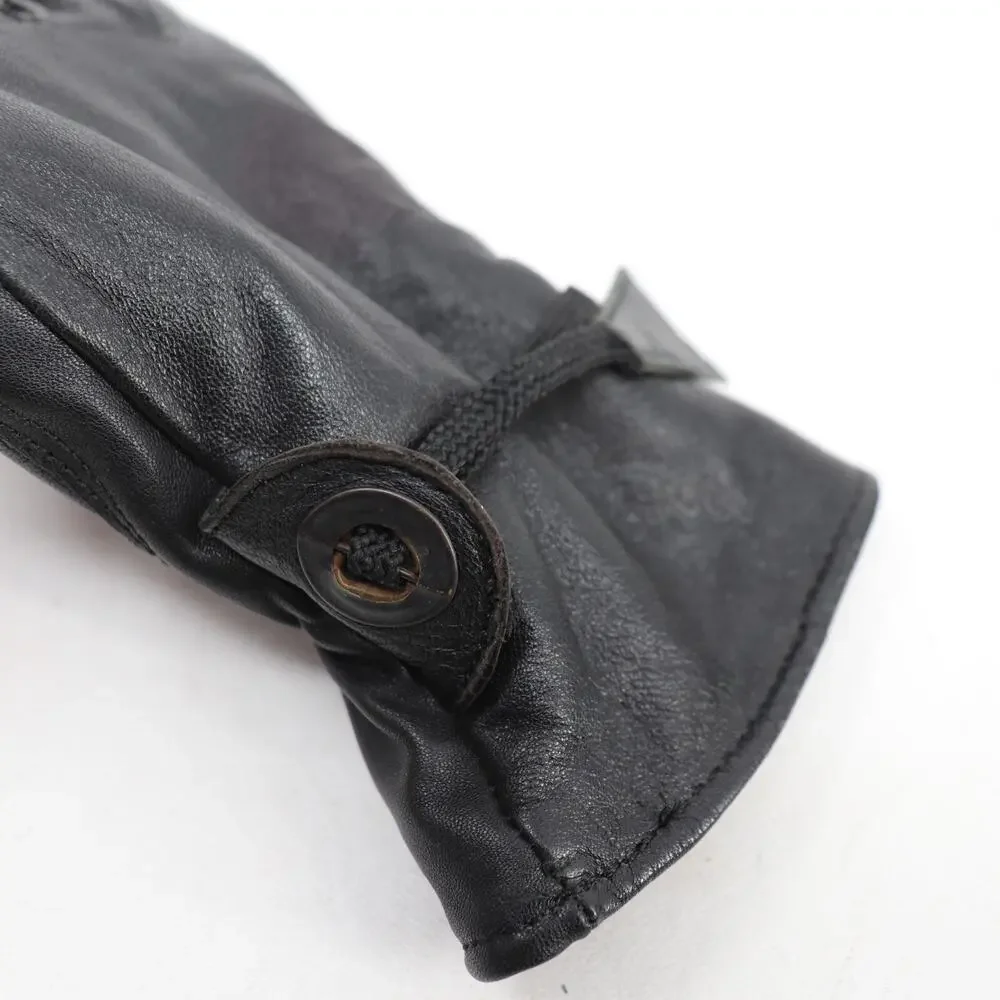 PE Real Leather Gloves Women Large Black Leather Lined Stretch Wrist Grommet